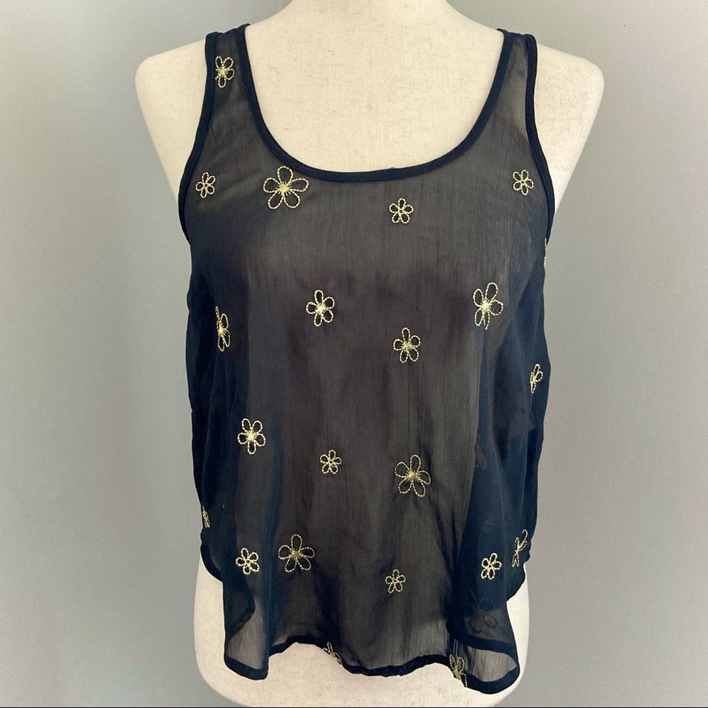 Hollister Sheer Navy Blue Floral Daisy Tank Top